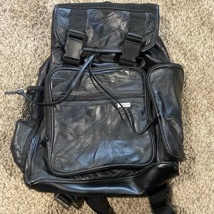 genuine leather biker style backpack